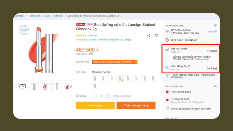 Chọn dịch vụ giao hàng hỏa tốc và đặt mua